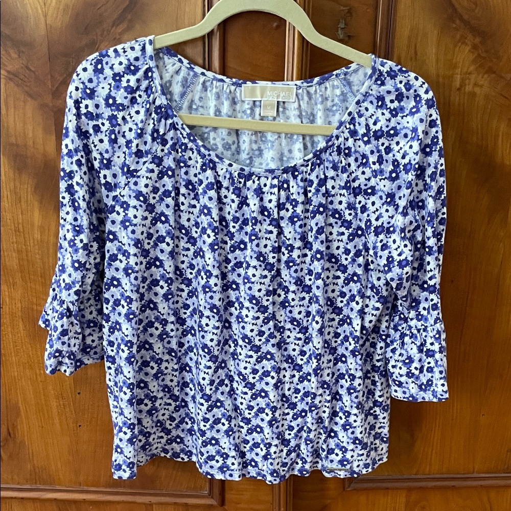 Michael Kors Navy and White Patterned Blouse